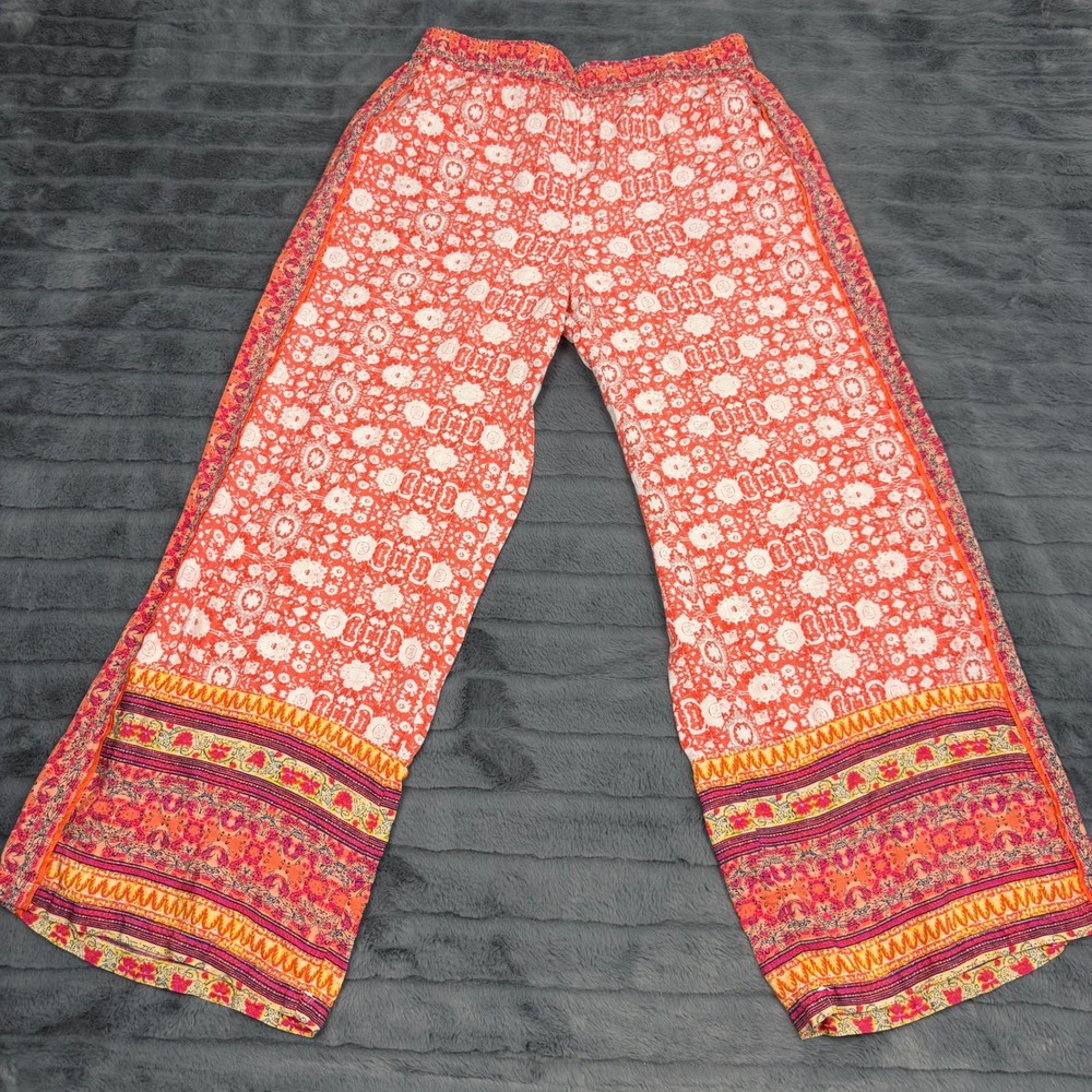 Philosophy Republic Clothing Women Medium Red Orange Paisley Wide Leg Boho Pants